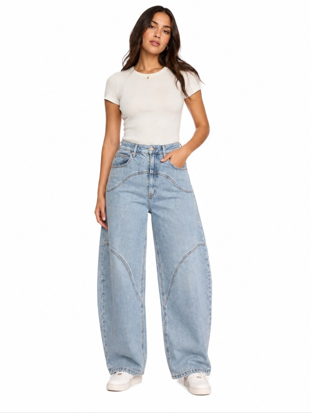 Saige Barrel Leg Denim XL Light Wash High Rise Curved Seam Jeans